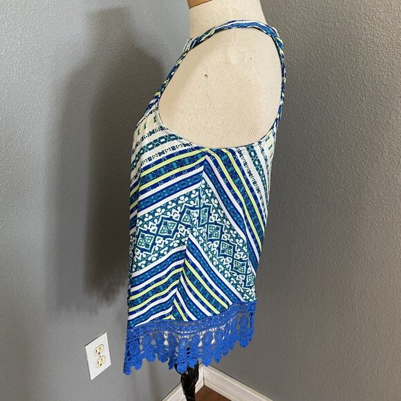 JW Style Blouse Size Small Sleeveless Lightweight White Blue Lace Summer Top - Picture 4 of 8